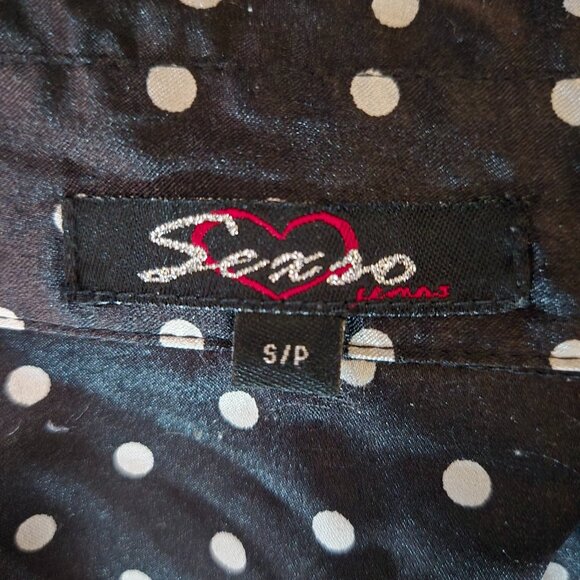 Y2K Fitted Satin Blouse Black Polka Dot Button Up Shirt Size S Short Sleeve - Picture 9 of 10